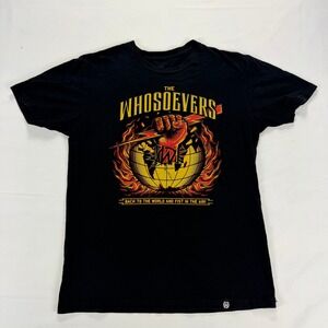 The Whosoevers‎ Graphic T-Shirt Black Medium Streetwear Flame Globe Fist Tee